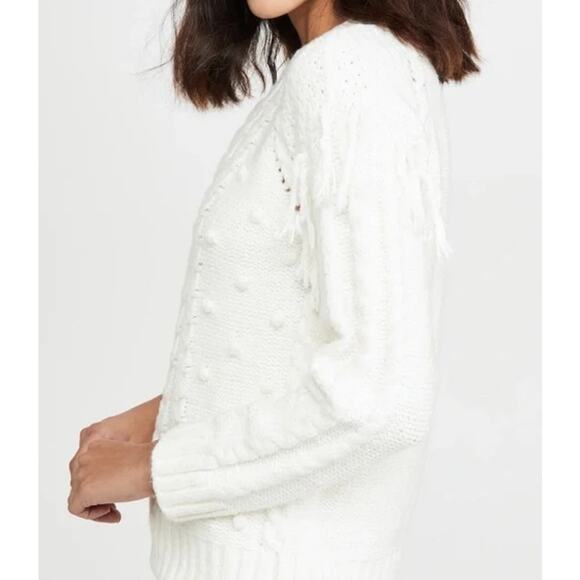Cupcakes & Cashmere Angie Sweater Size Large White Ivory Fringe Pom Detail - Picture 3 of 12